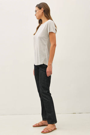 LINEN BLENDED STRIPED RELAXED TEE-Blue Hand Home