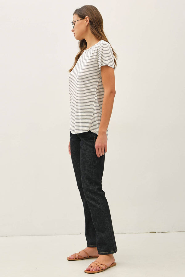 LINEN BLENDED STRIPED RELAXED TEE-Blue Hand Home