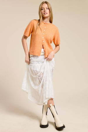 Short Sleeve Button Down Cardigan Top-Blue Hand Home