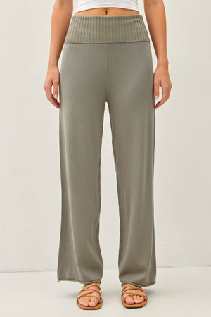 FINE KNIT FOLD OVER RIBBED WAIST SWEATER PANTS-Blue Hand Home