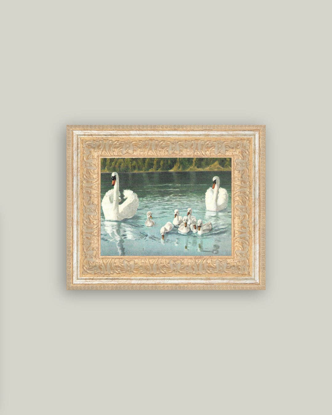Swan Family Framed Antique Art-Blue Hand Home