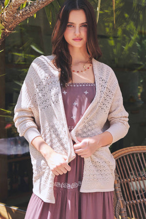LIGHTWEIGHT CROCHET KNIT OPEN CARDIGAN-Blue Hand Home