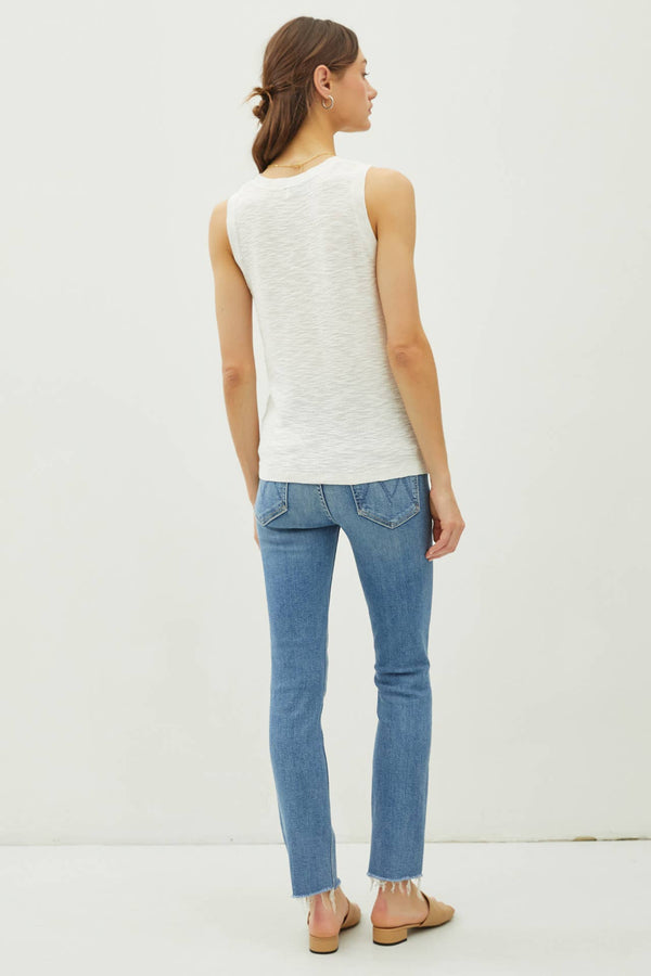 ROUND NECK SLEEVELESS SLUB KNIT TOP-Blue Hand Home