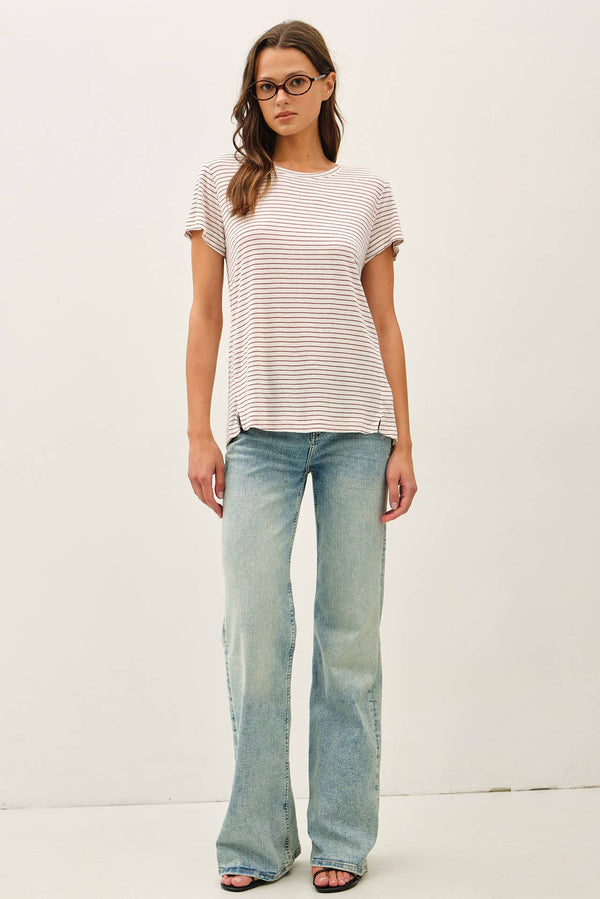 LINEN BLENDED STRIPED RELAXED TEE-Blue Hand Home