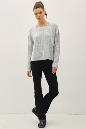 OVERSIZED BOXY CUT CABLE KNIT SWEATER-Blue Hand Home