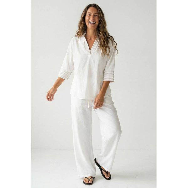 Contrast Stitch Detail Popover Blouse-Blue Hand Home