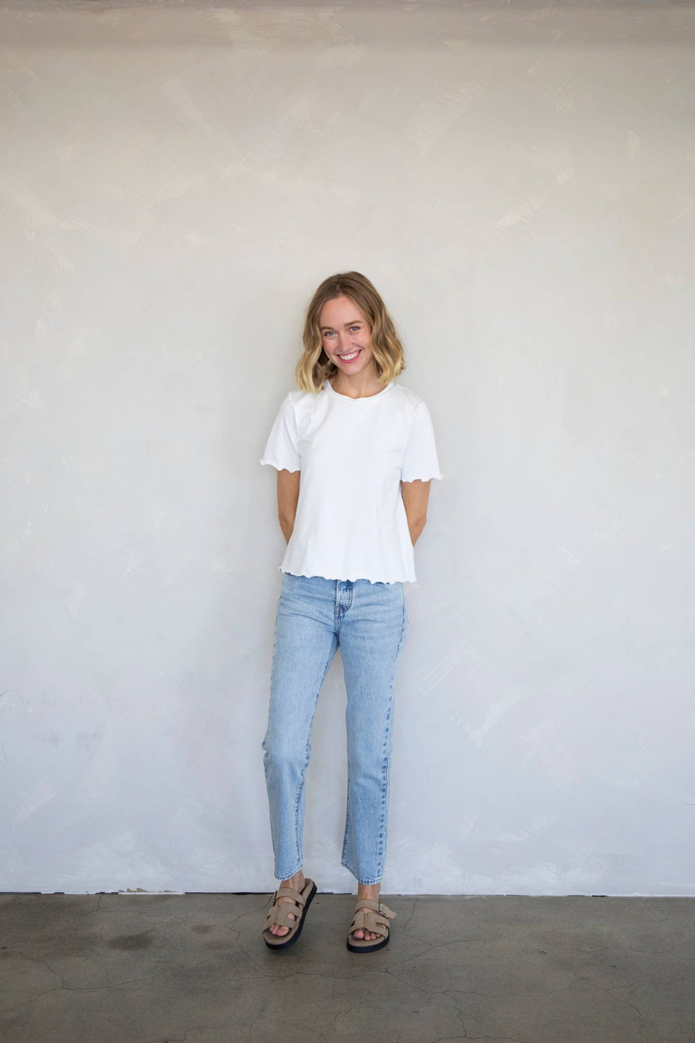 Loren Lettuce Hem Top-Blue Hand Home