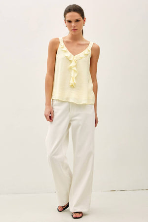 CRINKLED CHIFFON RUFFLE TANK TOP-Blue Hand Home