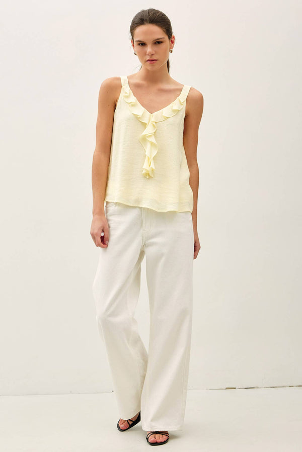 CRINKLED CHIFFON RUFFLE TANK TOP-Blue Hand Home