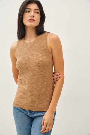 ROUND NECK SLEEVELESS SLUB KNIT TOP-Blue Hand Home