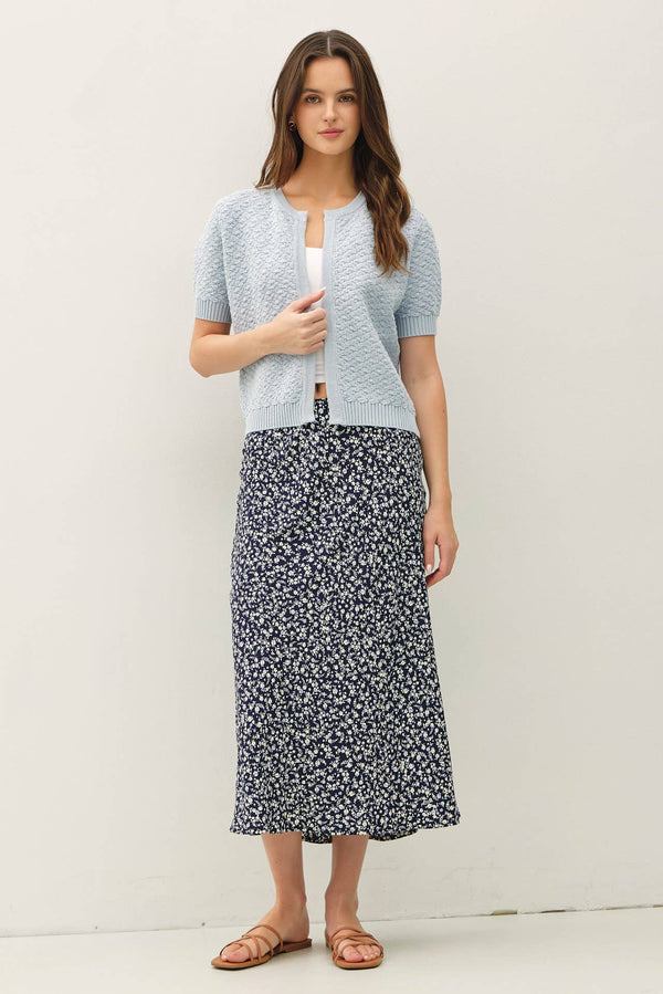 TEXTURED SHORT SLEEVE CARDIGAN-Blue Hand Home