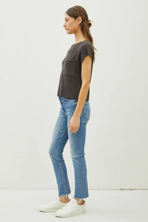 [New Color] Patch Pocket Dolman Cap Sleeve Boxy Knit