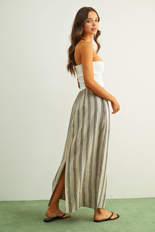 D5725 STRIPED PATTERN KNIT WITH RIBBED TOP COMBINATION DRESS-Blue Hand Home