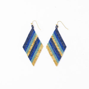 Frida Diagonal Ombre Stripes Beaded Earrings Blue-Blue Hand Home