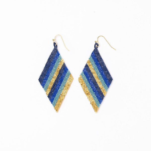 Frida Diagonal Ombre Stripes Beaded Earrings Blue-Blue Hand Home