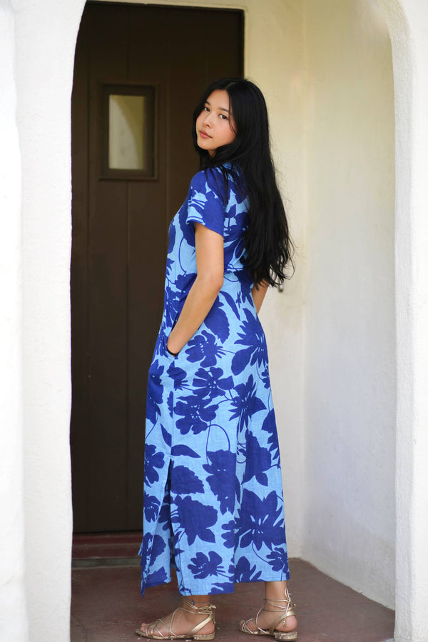 Carrie Cotton Dress Navy-Blue Hand Home