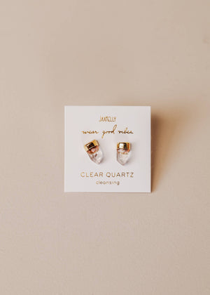 Gold Dip Point - Clear Quartz - Gold Earrings-Blue Hand Home