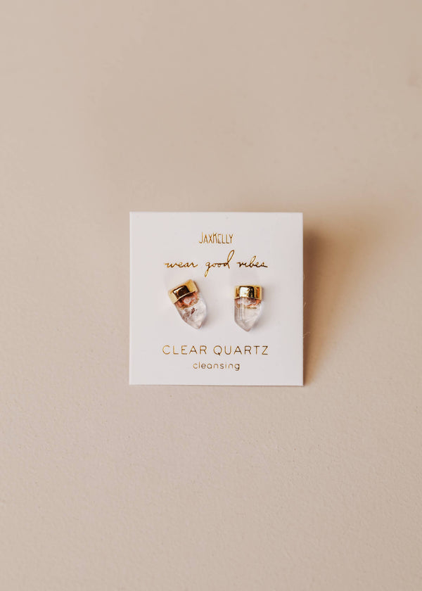 Gold Dip Point - Clear Quartz - Gold Earrings-Blue Hand Home