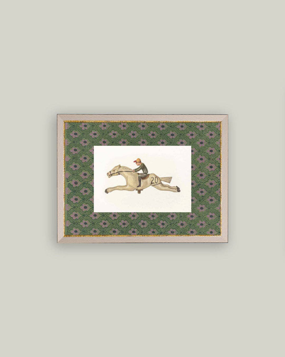 Toy Race Horse Framed Antique Art-Blue Hand Home