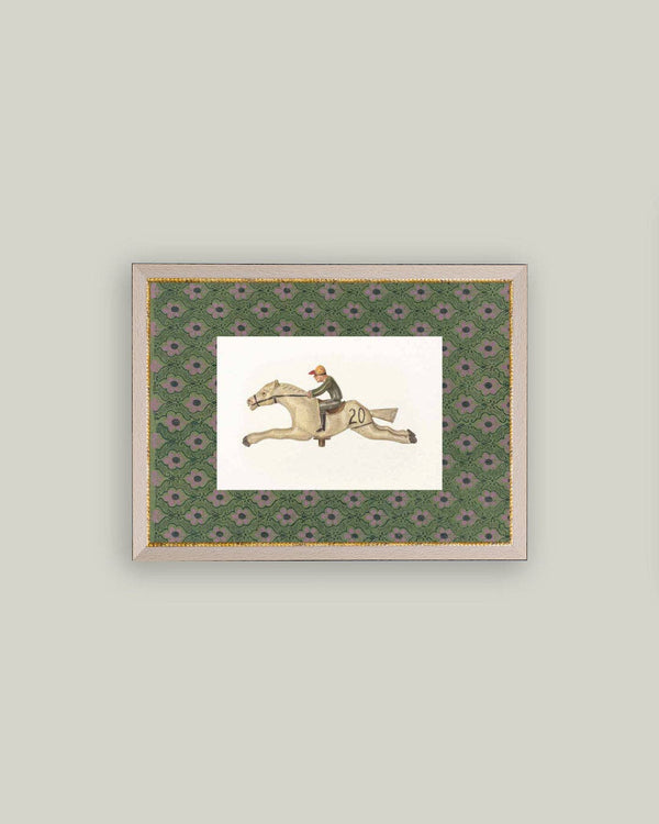 Toy Race Horse Framed Antique Art-Blue Hand Home