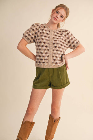 FLORAL SHORT SLEEVE SWEATER CARDIGAN MSW11259-Blue Hand Home