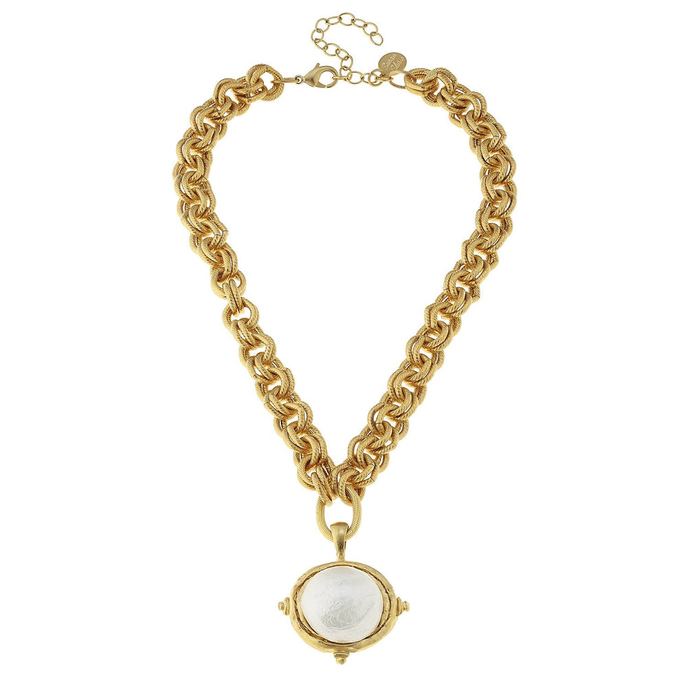 Gold Chain Necklace with Cotton Pearl.-Blue Hand Home