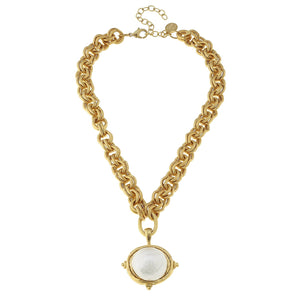 Gold Chain Necklace with Cotton Pearl.-Blue Hand Home