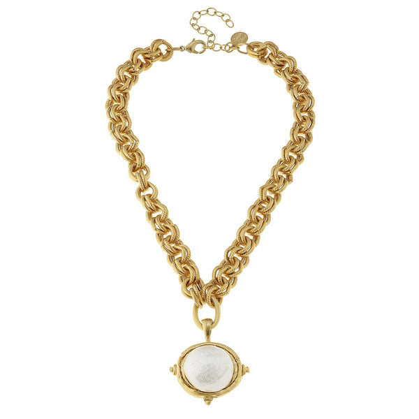 Gold Chain Necklace with Cotton Pearl.-Blue Hand Home