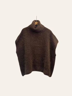 80% Kid Mohair Turtleneck Poncho Sweater: Ecru / One Size-Blue Hand Home