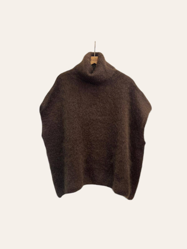 80% Kid Mohair Turtleneck Poncho Sweater: Vert Amande / One Size-Blue Hand Home