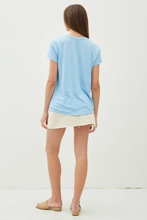 Classic Round Neck Split Hem T-Shirt-Blue Hand Home