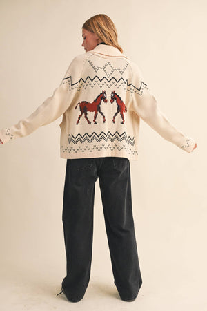 HORSE KNIT SWEATER CARDIGAN MSW10807-Blue Hand Home
