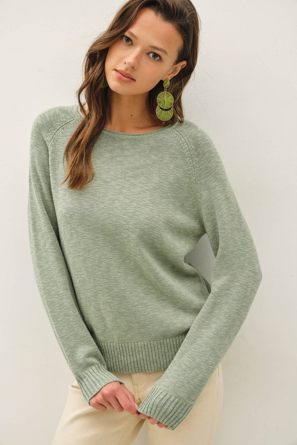 [NEW SHADE]RAGLAN SLEEVE SLUB PULLOVER SWEATER-Blue Hand Home