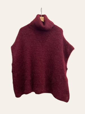 80% Kid Mohair Turtleneck Poncho Sweater: Ecru / One Size-Blue Hand Home