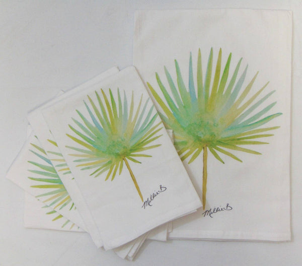 Limited Edition Watercolor Palm Frond Flour Sack Towel-Blue Hand Home