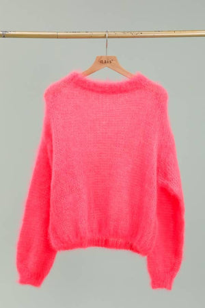 Round neck long sleeve sweater in 80% kid mohair: Kaki / One size-Blue Hand Home