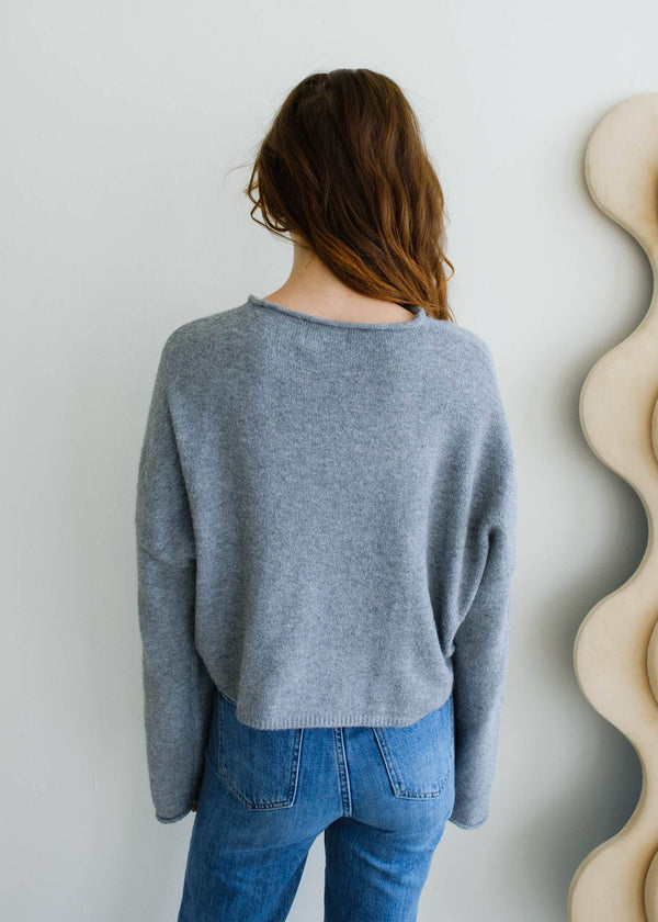 Heather Grey Piper Cardigan-Blue Hand Home