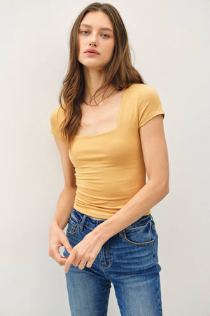 Square Neck Knit Tee-Blue Hand Home