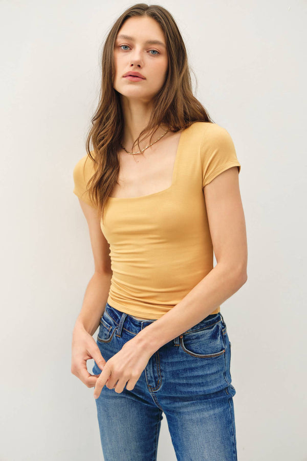 Square Neck Knit Tee-Blue Hand Home