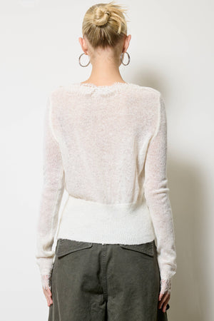 Lace Trim V Neck Knit Cardigan-Blue Hand Home