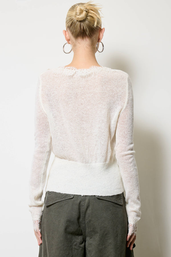 Lace Trim V Neck Knit Cardigan-Blue Hand Home