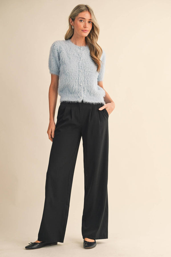 MOHAIR KNIT SHORT SLEEVE SWEATER CARDIGAN MSW11252-Blue Hand Home