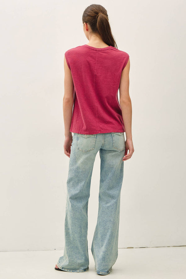 GARMENT DYE COTTON SLUB V-NECK BOXY TANK TEE-Blue Hand Home