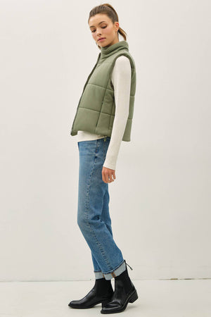 Classic Puffer Zip Up Vest W/ High Neck