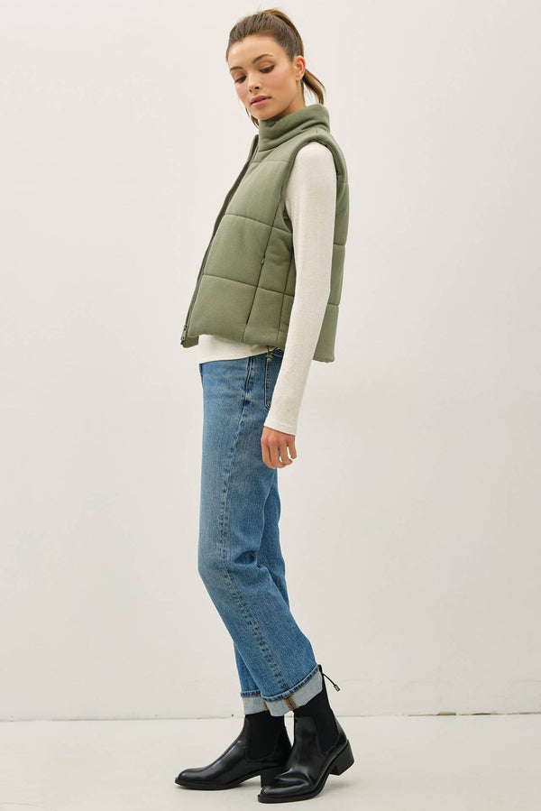 Classic Puffer Zip Up Vest W/ High Neck