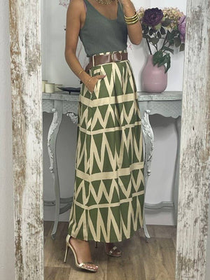 Boho Wavy Pattern Print Large Hem Skirt-Blue Hand Home