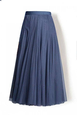 20 colors Flowy Elastic Waist Tulle Pleated Skirt-Blue Hand Home