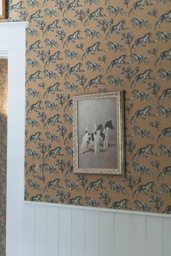 Two Fox Terriers Framed Antique Art-Blue Hand Home