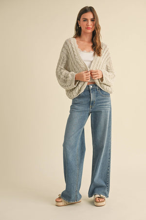 J4475 LIGHT WEIGHT CABLE KNITTED CARDIGAN-Blue Hand Home