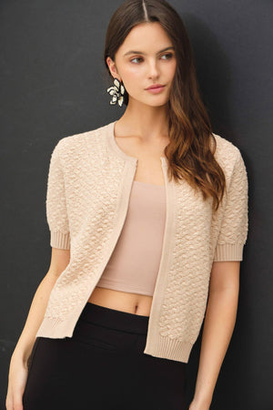 TEXTURED SHORT SLEEVE CARDIGAN-Blue Hand Home